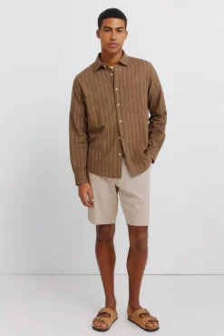 Bermuda dobby en lin comfort fit