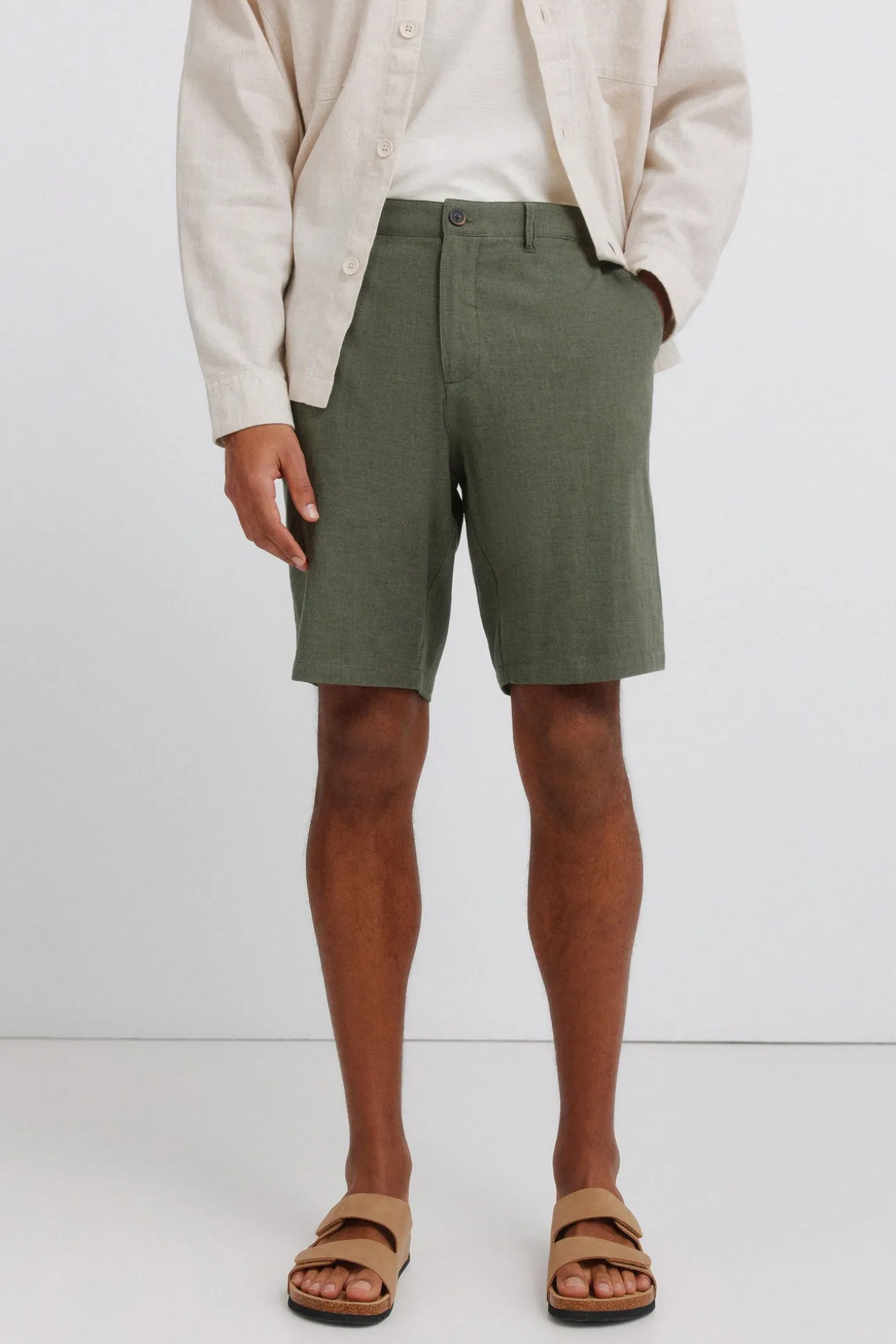 Bermuda dobby en lin comfort fit