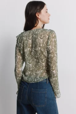 Blouse &agrave; volants imprim&eacute;e en gaze