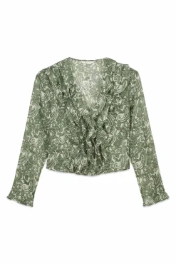 Blouse &agrave; volants imprim&eacute;e en gaze