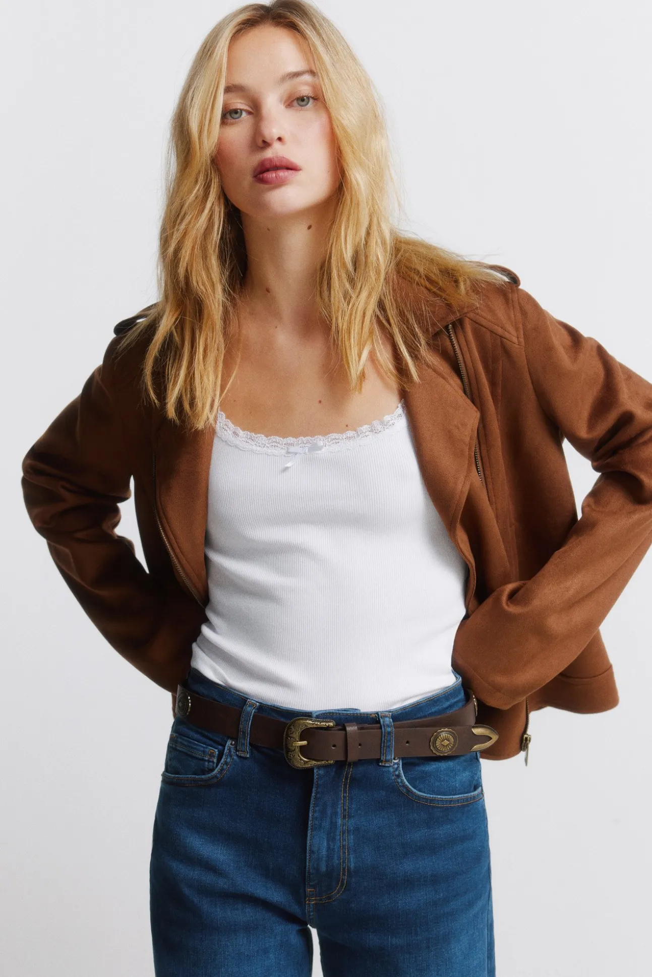 Blouson en daim avec passants