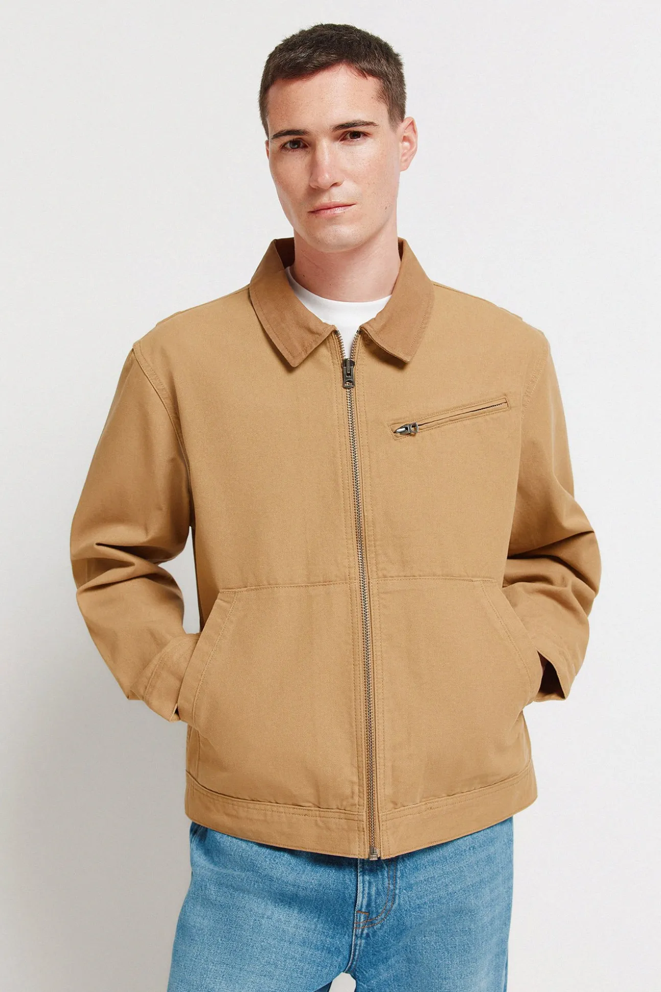 Blouson lavé à contraste en coton
