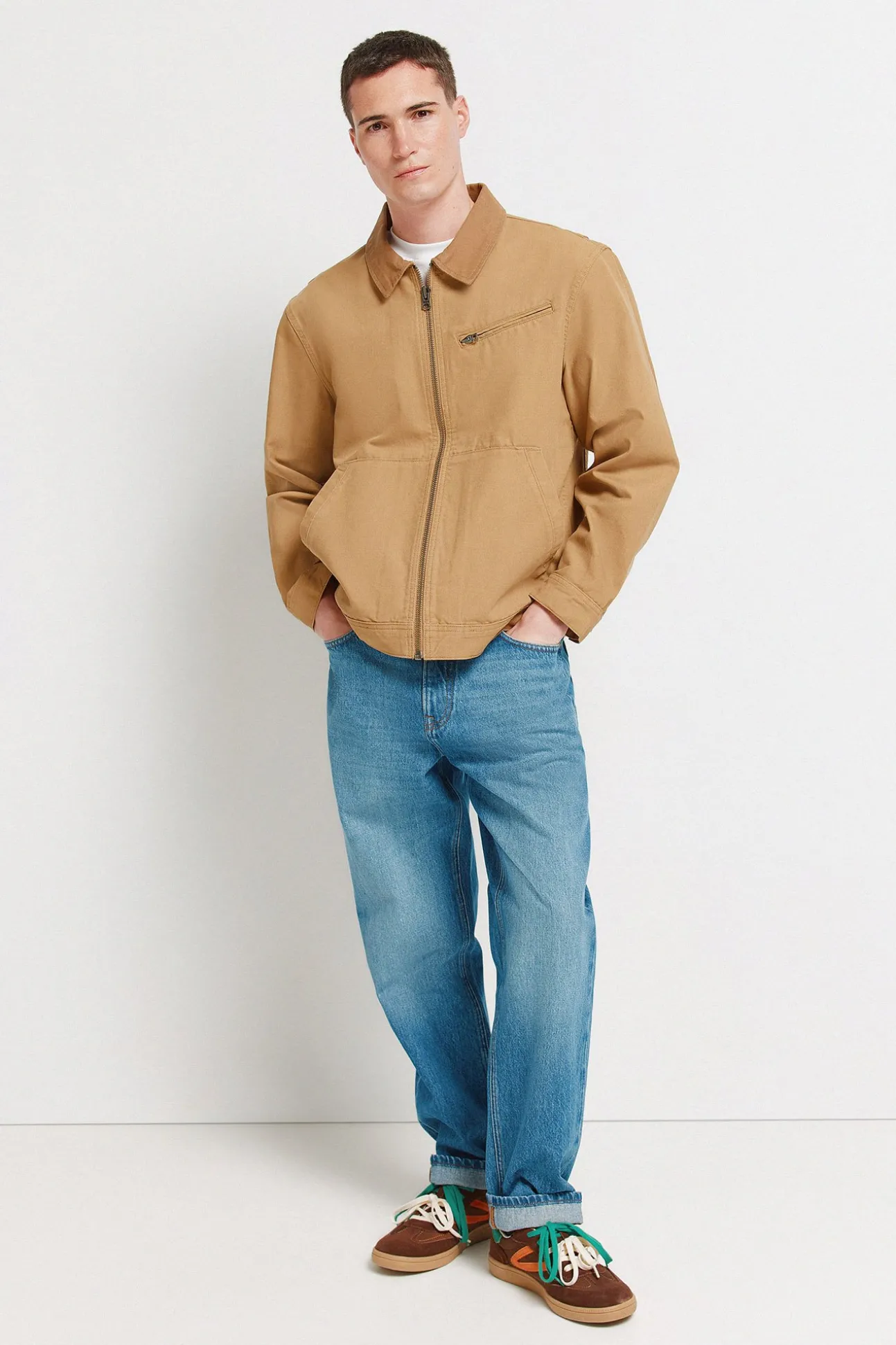 Blouson lavé à contraste en coton
