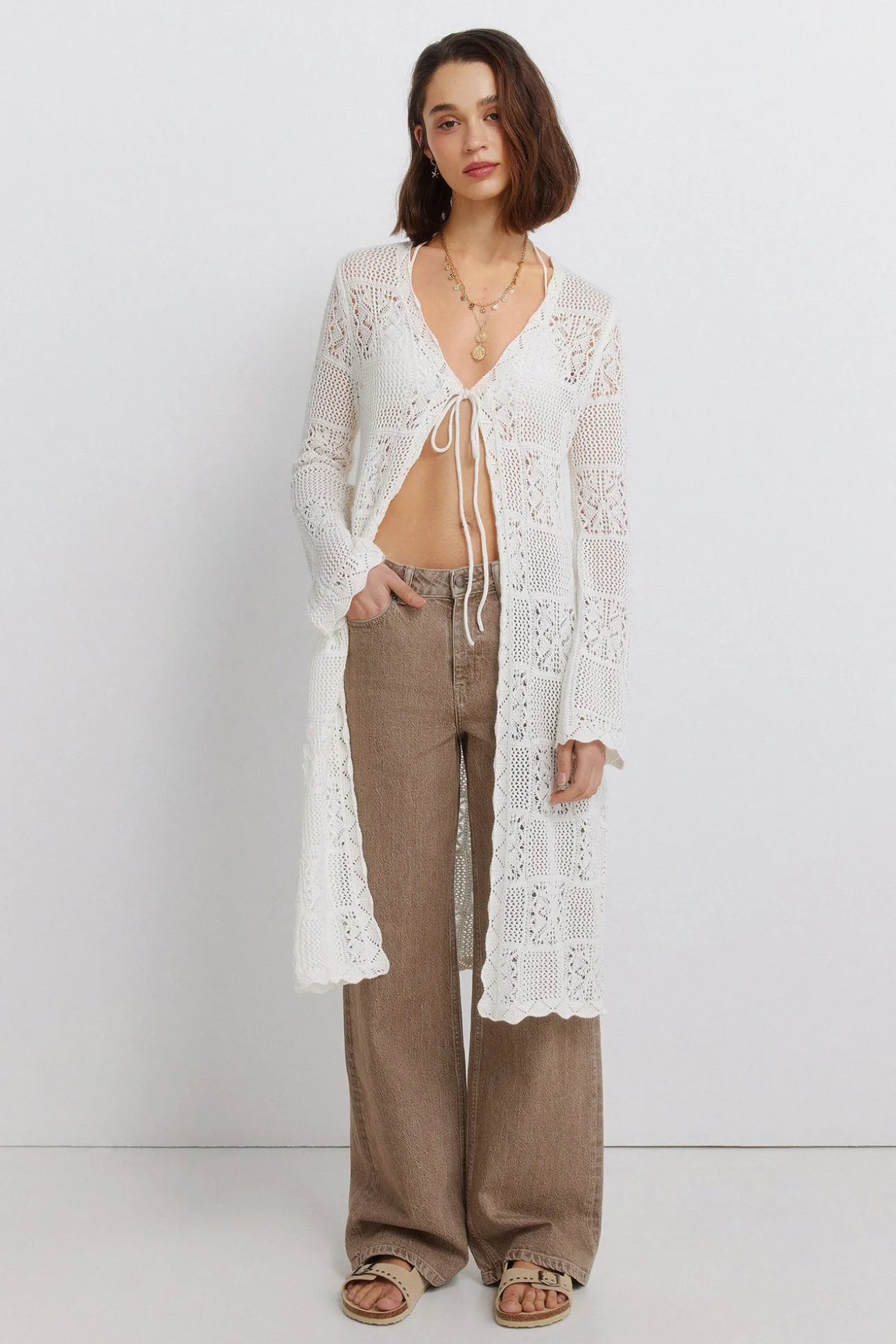 Cardigan long en pointelle