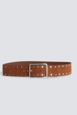 Ceinture large en daim &agrave; clous