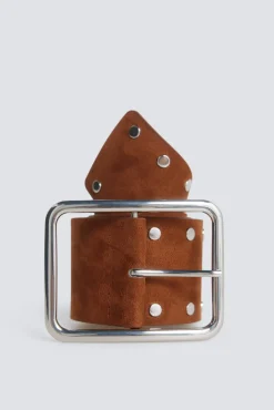 Ceinture large en daim &agrave; clous