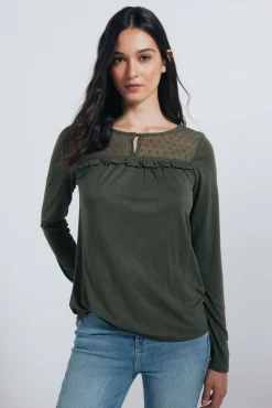 Chemise &agrave; volant plumetis