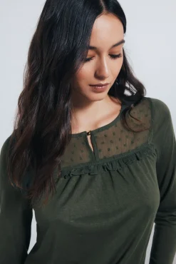 Chemise &agrave; volant plumetis
