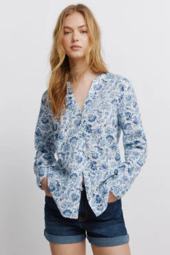 Chemise col mao effet lin