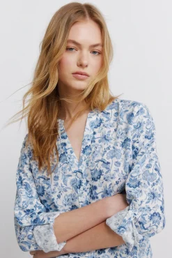 Chemise col mao effet lin