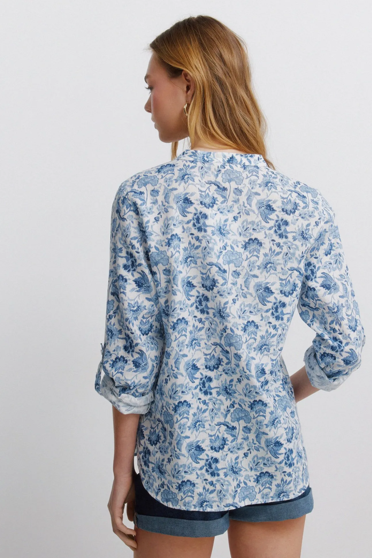 Chemise col mao effet lin