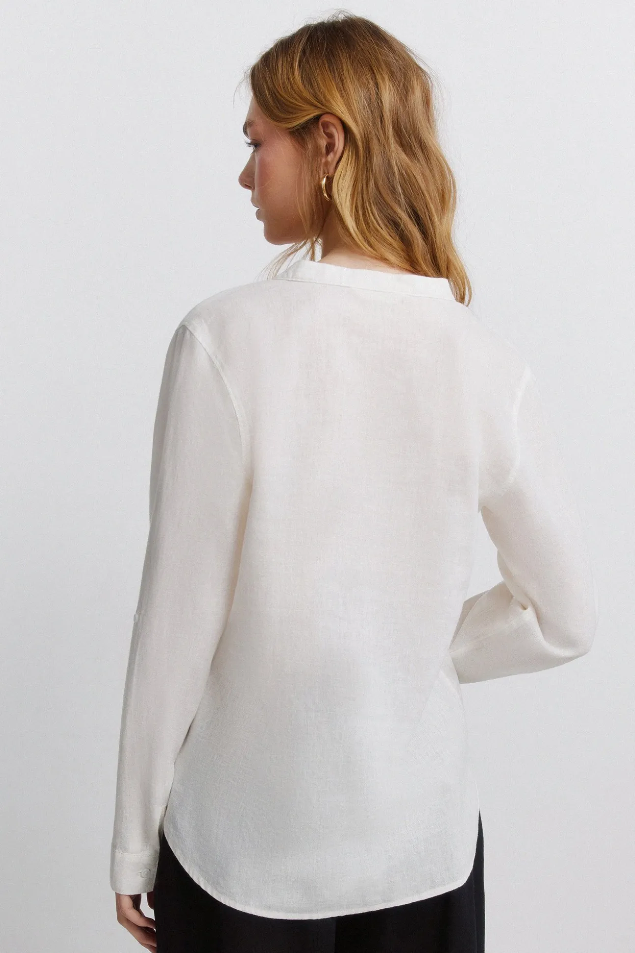 Chemise col mao effet lin