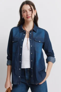 Chemise en jean avec poches en coton