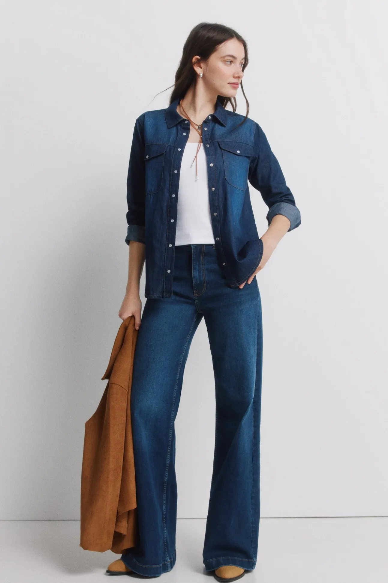 Chemise en jean avec poches en coton