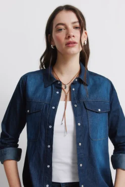 Chemise en jean avec poches en coton