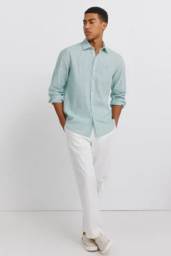 Chemise en lin &agrave; rayures