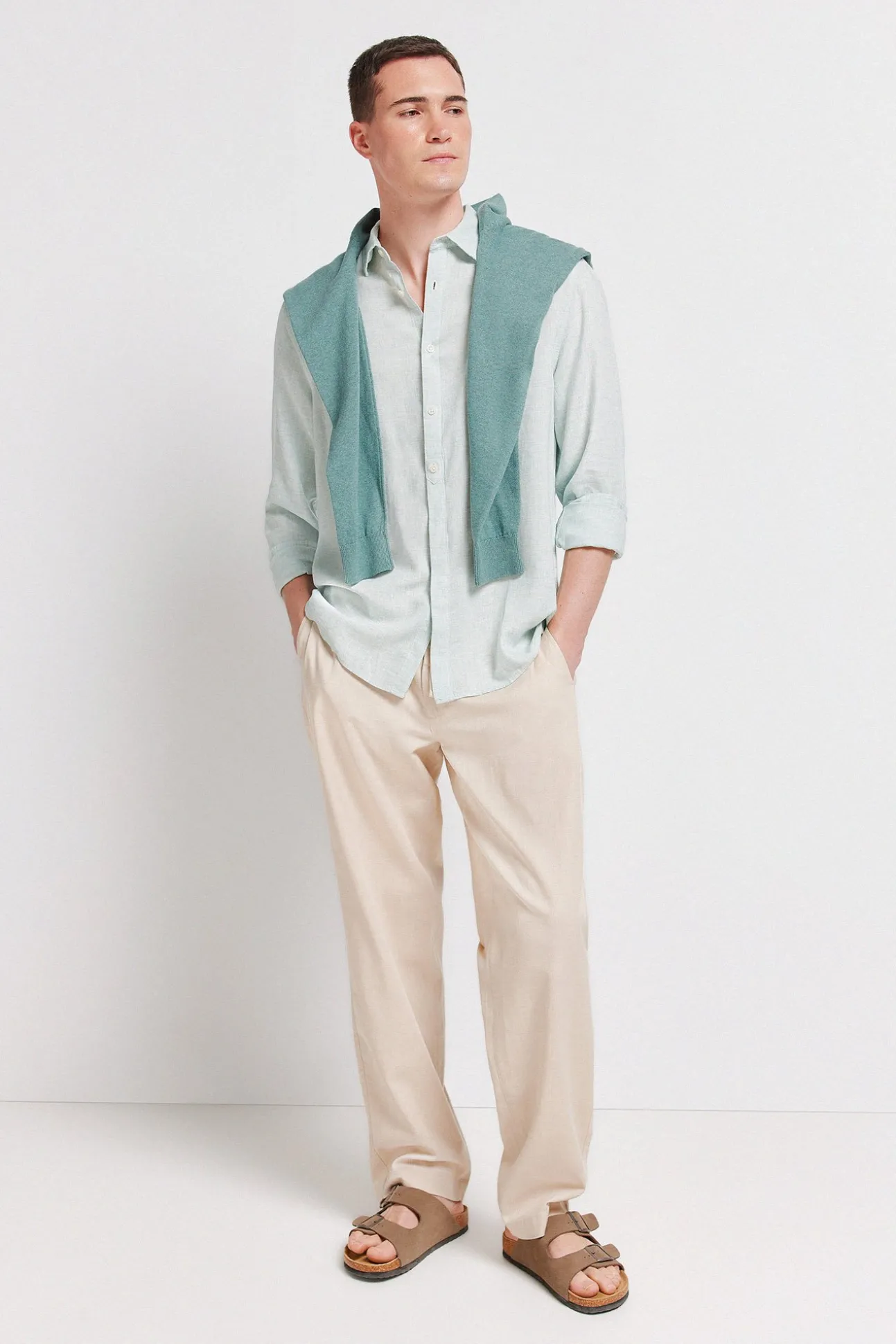 Chemise fil à fil en lin et viscose
