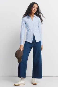 Chemise Oxford en coton &agrave; col en V
