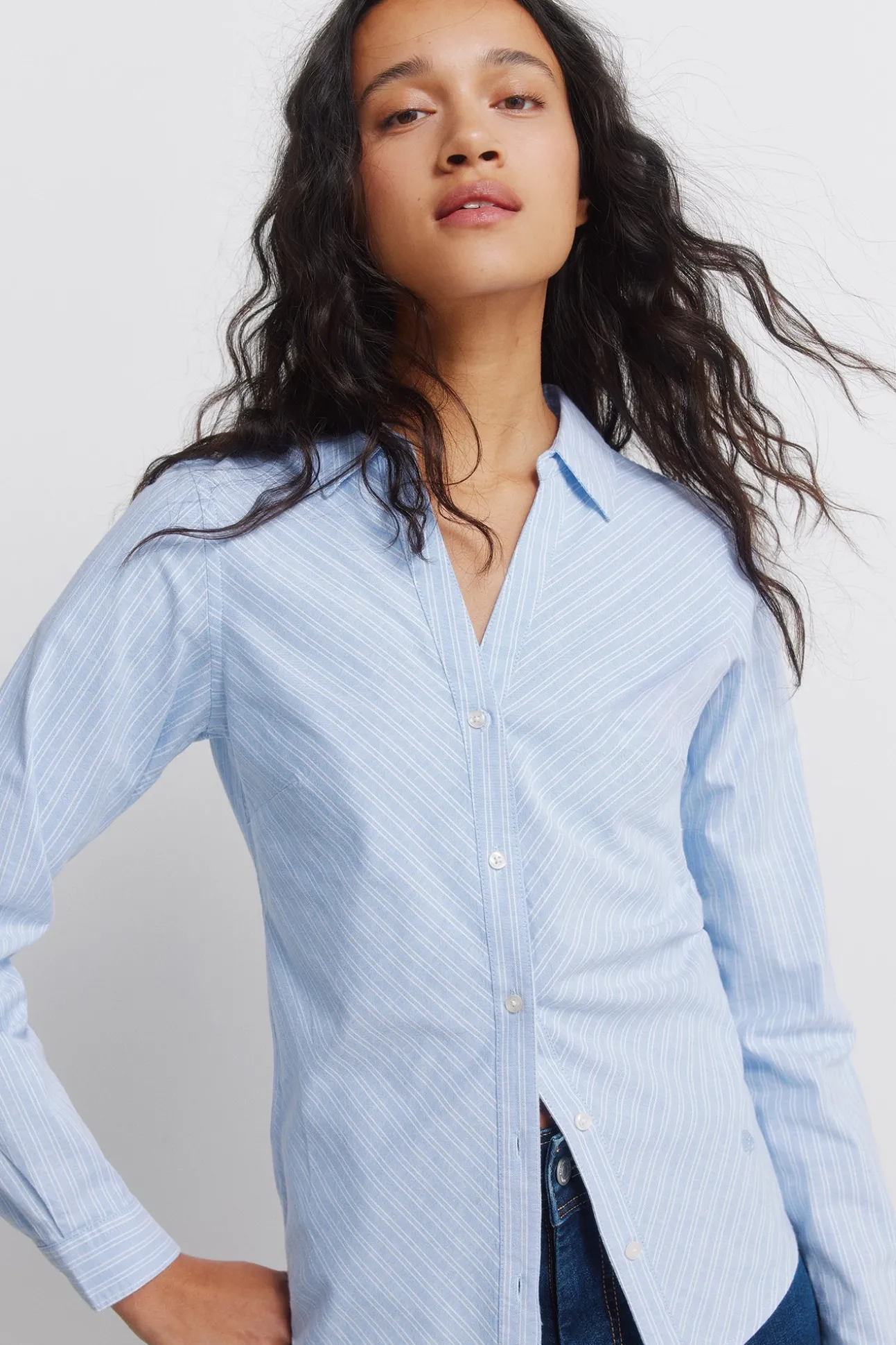 Chemise Oxford en coton à col en V