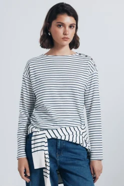 Chemise rayures &agrave; boutons sur les &eacute;paules