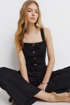 Haut gilet en lin noir