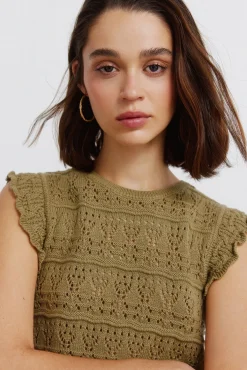 Haut pointelle &agrave; volant