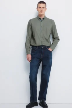 Jeans coupe droite d&eacute;lav&eacute; fonc&eacute;