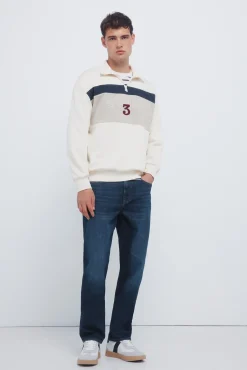 Jeans coupe r&eacute;guli&egrave;re d&eacute;lav&eacute; fonc&eacute;