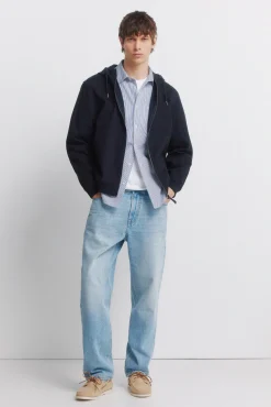 Jeans d&eacute;lav&eacute; moyen clair coupe droite