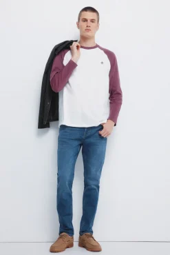 Jeans slim en denim tricot&eacute;
