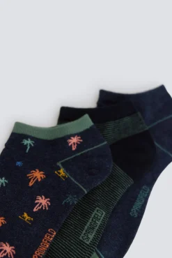 Lot de 3 chaussettes chevilles &agrave; motifs palmiers