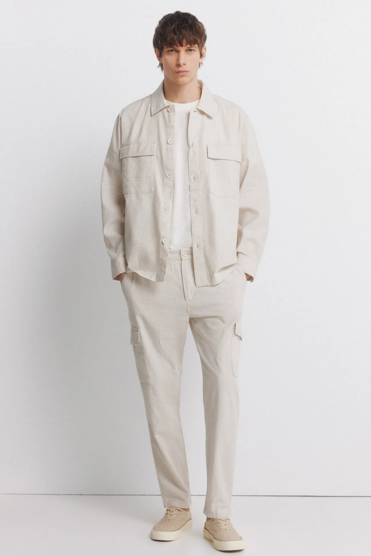 Pantalon cargo slim fit en lin