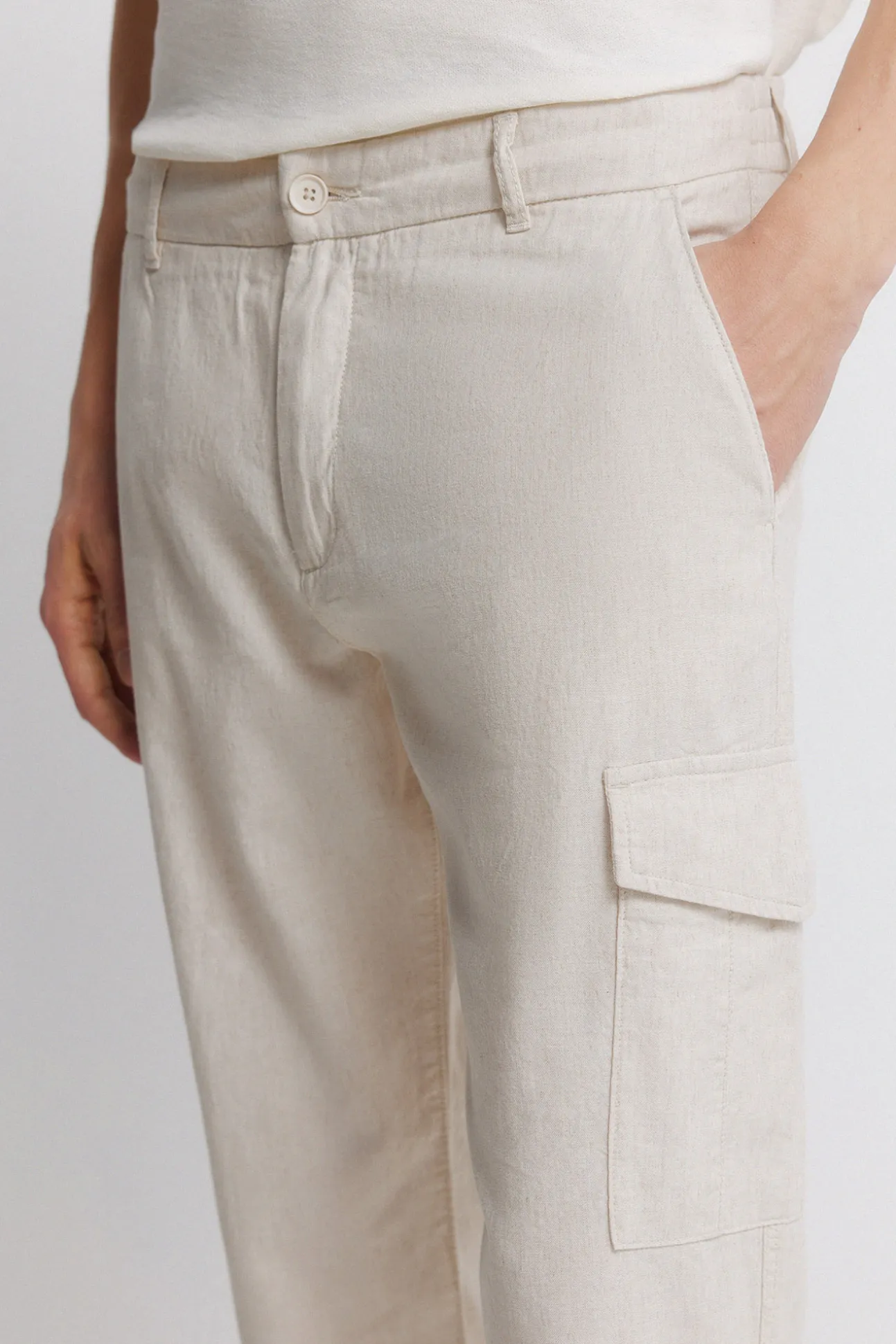 Pantalon cargo slim fit en lin