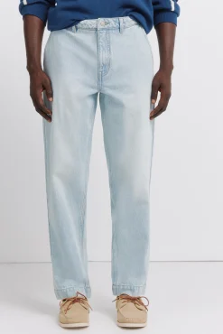 Pantalon chino en jean d&eacute;lav&eacute; clair