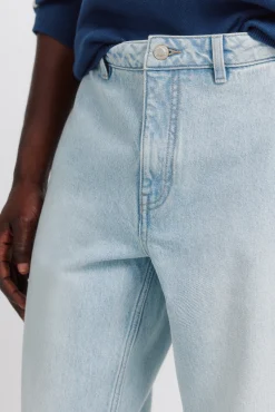 Pantalon chino en jean d&eacute;lav&eacute; clair