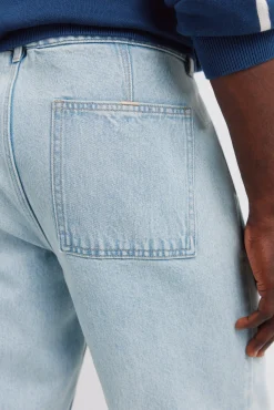 Pantalon chino en jean d&eacute;lav&eacute; clair