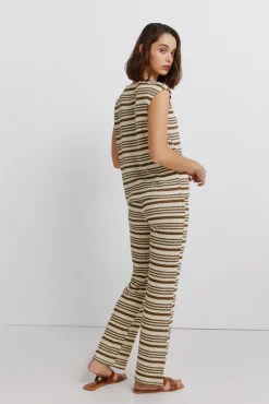 Pantalon en tricot &agrave; rayures