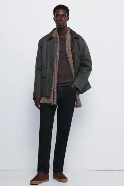 Parka courte avec col en velours c&ocirc;tel&eacute;