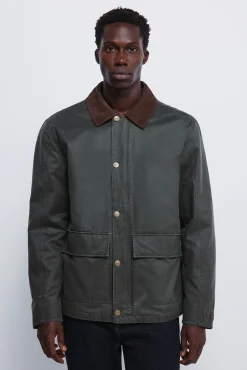 Parka courte avec col en velours c&ocirc;tel&eacute;