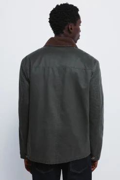 Parka courte avec col en velours c&ocirc;tel&eacute;