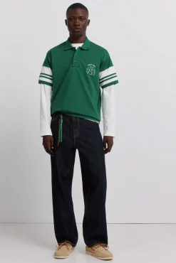 Polo en piqu&eacute; &agrave; manches &agrave; blocs de couleur contrastants coupe droite