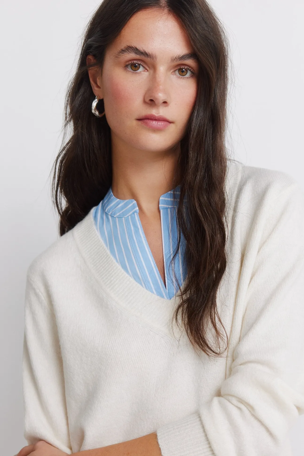 Pull col mao bimatière