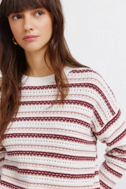 Pull en maille structur&eacute;e &agrave; rayures