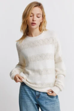 Pull pointelle rayures lurex