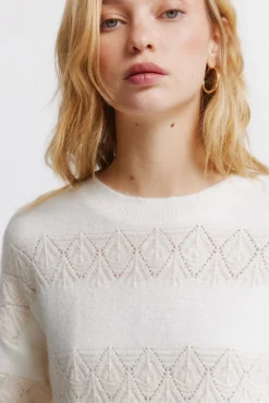 Pull pointelle rayures lurex