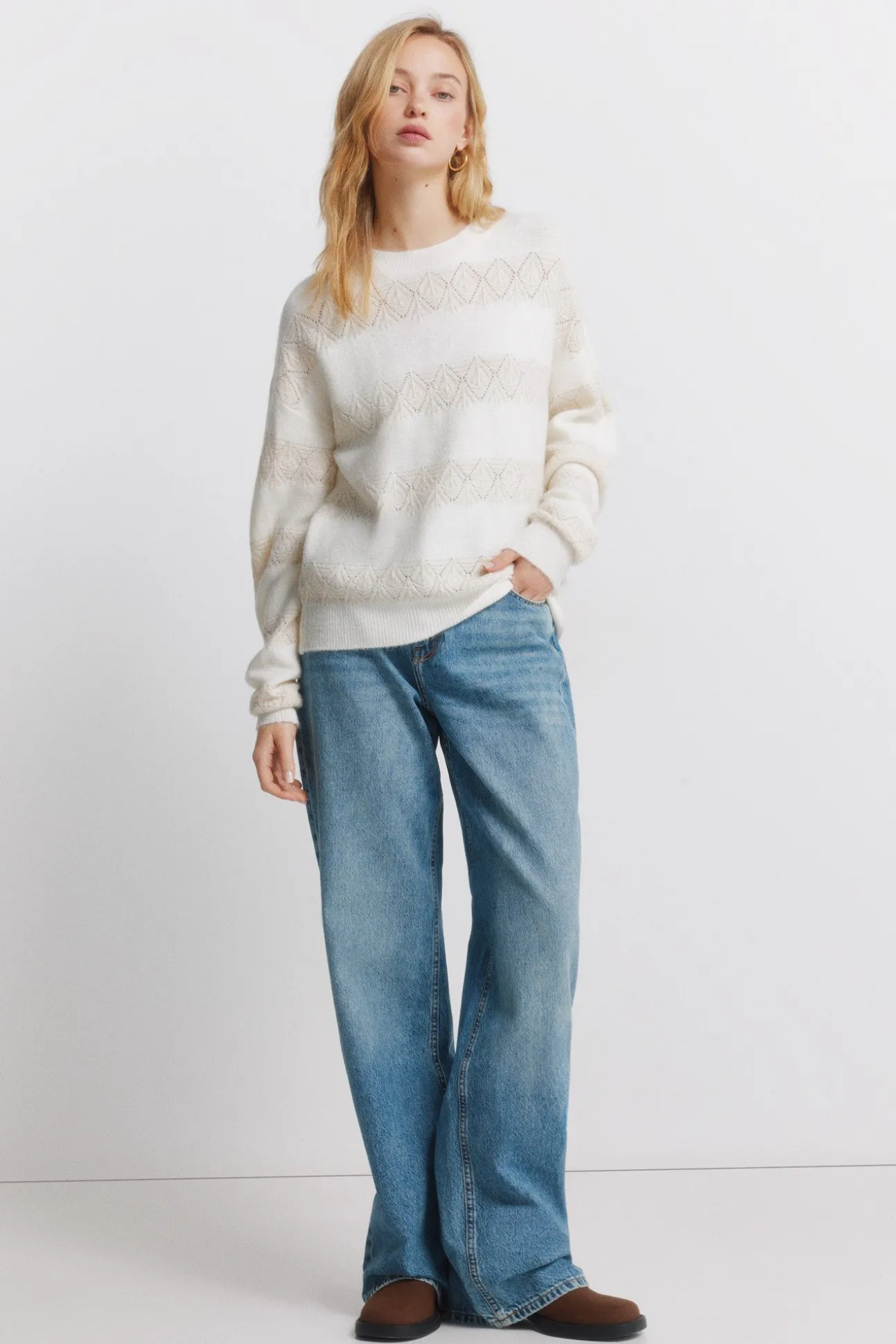 Pull pointelle rayures lurex