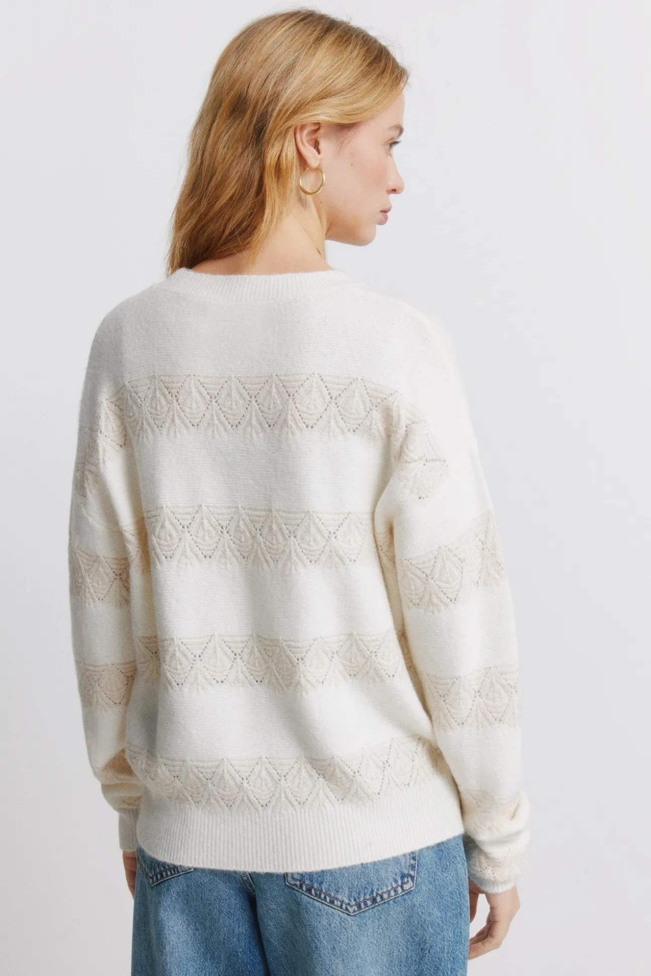 Pull pointelle rayures lurex