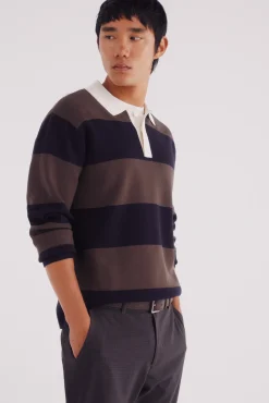 Pull polo &agrave; larges rayures