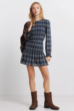 Robe courte à carreaux et smocks