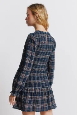 Robe courte à carreaux et smocks